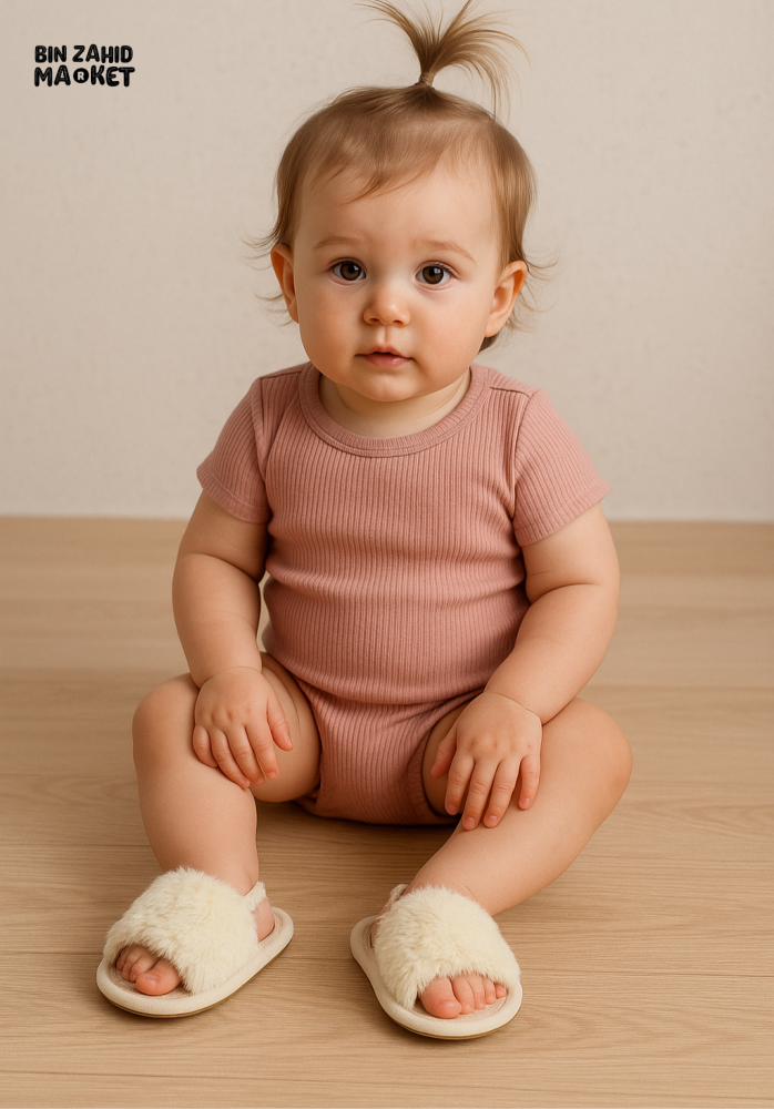CUTE SUMMER PLUSH SLIPPERS FOR BABY GIRLS SOFT BOTTOM FLUFFY SLIP-ON INDOOR SHOES COMFY & STYLISH TODDLER FOOTWEAR