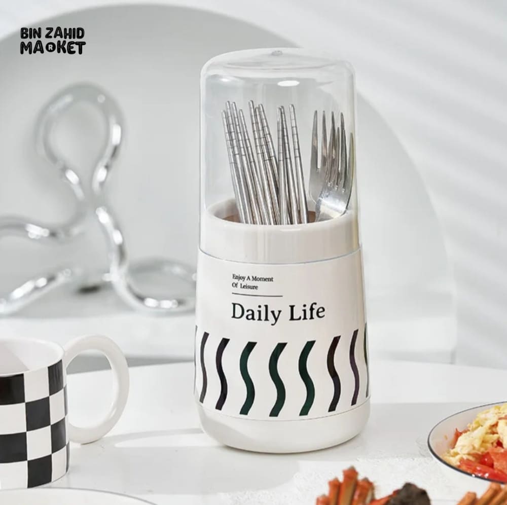 CUTLERY HOLDER WITH LID