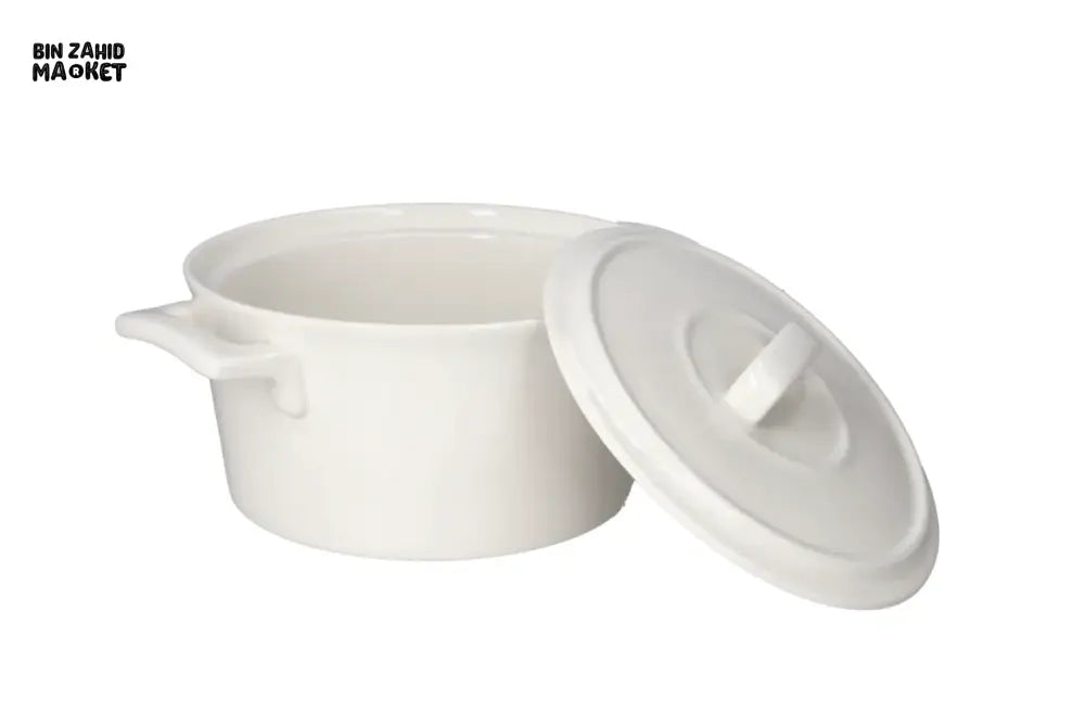 DANNY HOME 1.2L PORCELAIN CASSEROLE POT WITH LID – LUXURY WHITE SERVING & COOKING DISH FOR DINING TABLE - CPK-017
