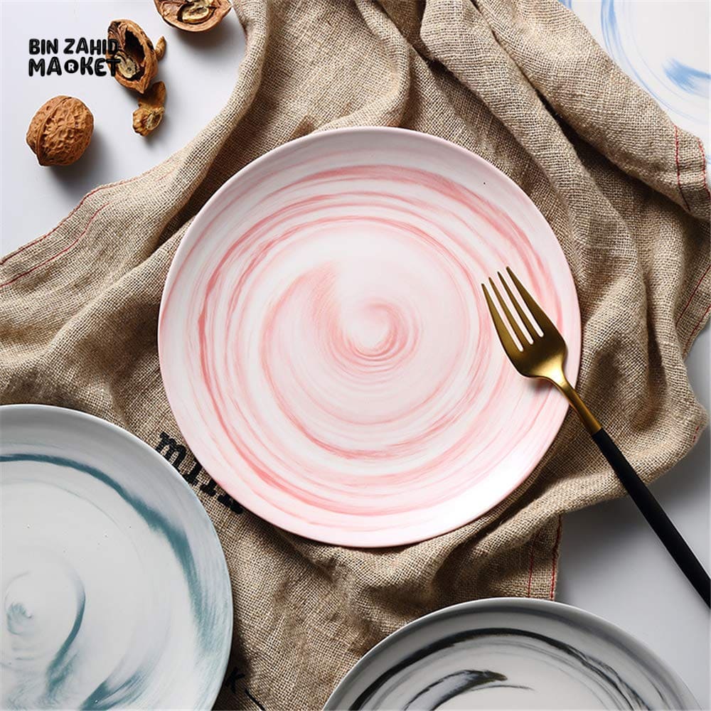 DANNY HOME 10.5’’ PINK SWIRL DINNER PLATE – MODERN CERAMIC ROUND DISH FOR DINING & SERVING 100DLP
