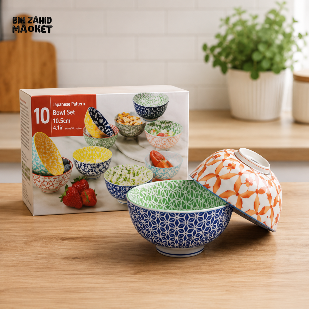 DANNY HOME 10-PIECE JAPANESE STYLE PORCELAIN DINNER BOWL SET 4.75’’ ASSORTED PATTERNS SE-005