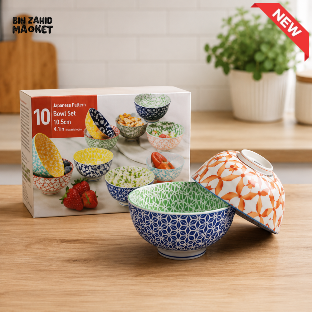 DANNY HOME 10-PIECE JAPANESE STYLE PORCELAIN DINNER BOWL SET 4.75’’ ASSORTED PATTERNS SE-005