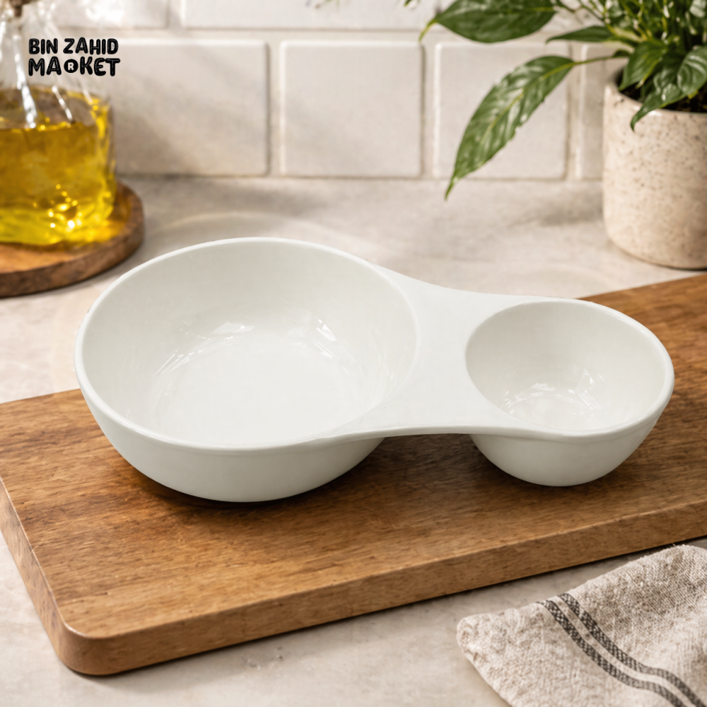 DANNY HOME 10’’ PORCELAIN DOUBLE DESSERT BOWL SERVING DISH WITH DUAL COMPARTMENT WHITE CZT14-05