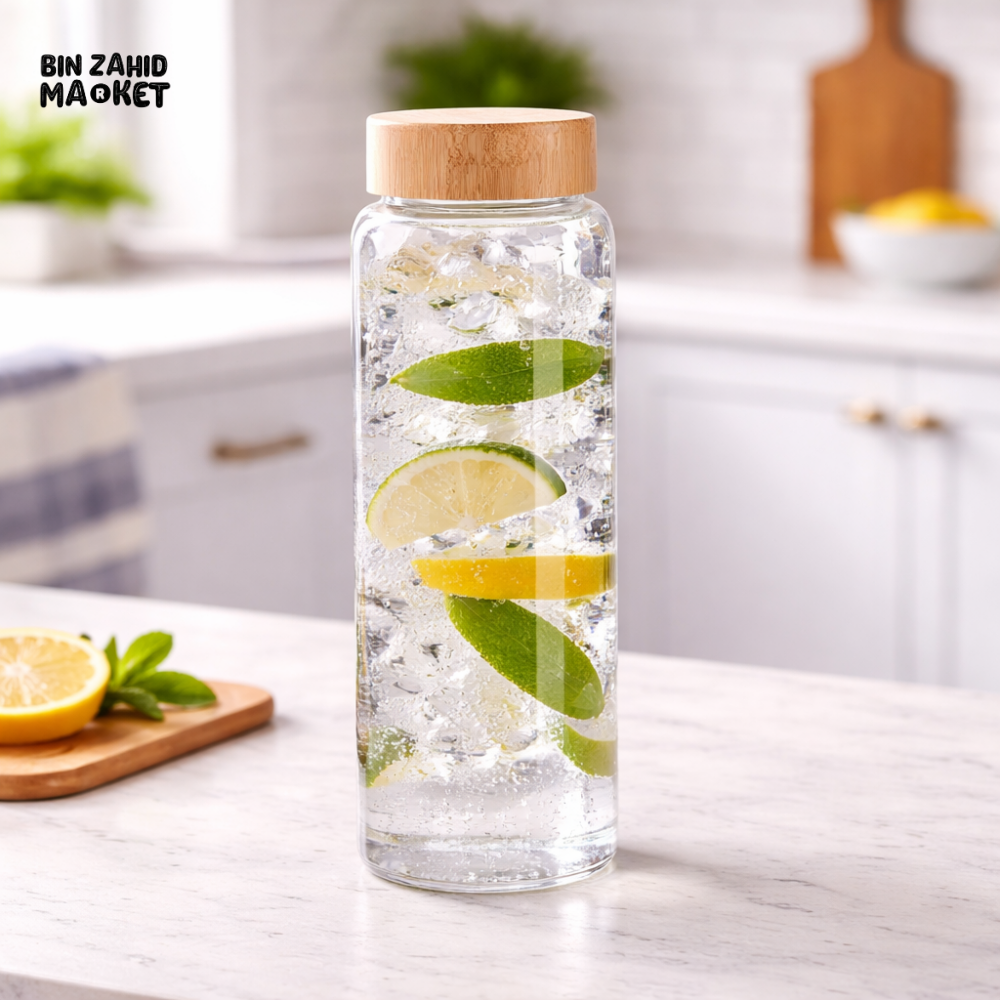 DANNY HOME 1000ML GLASS WATER BOTTLE WITH BAMBOO LID -YDB01-16