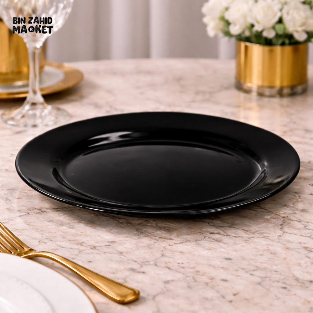 DANNY HOME 12 INCH OPAL GLASS DINNER PLATE – LARGE BLACK OPAL SERVING PLATE FOR LUXURY DINING TABLE - BLFYP120