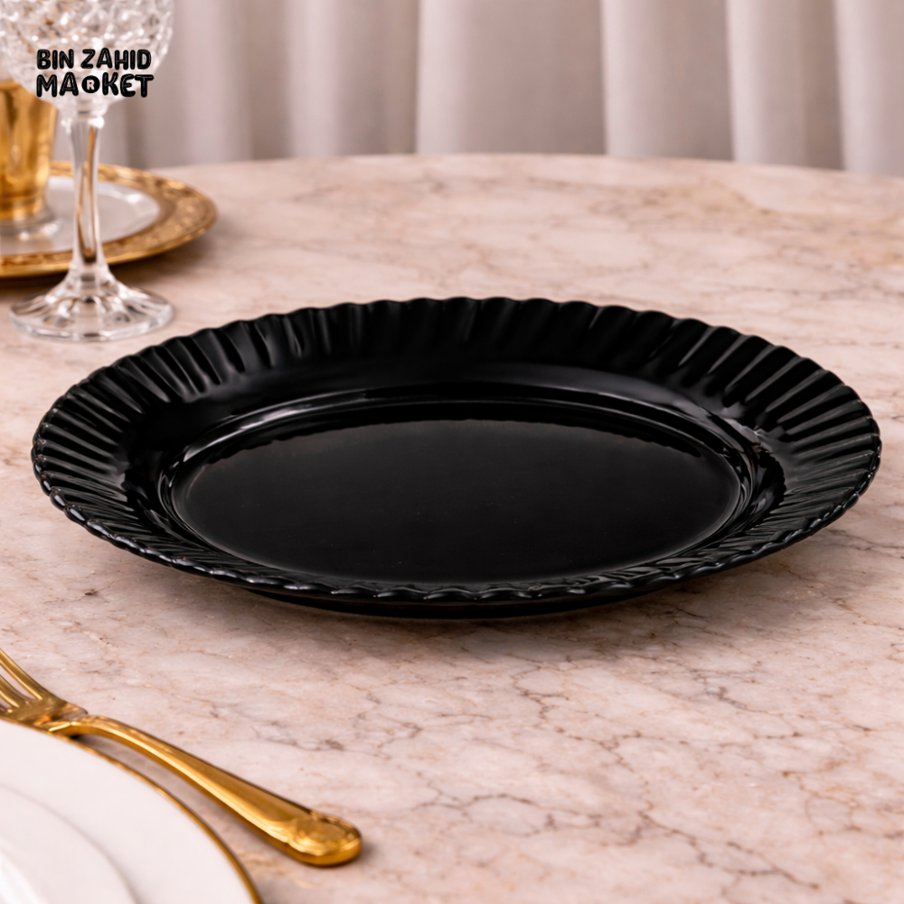 DANNY HOME 12 INCH OPAL GLASS SERVING PLATE – ELEGANT BLACK SERVING DISH FOR MODERN DINING & FOOD PRESENTATION - BLYP120