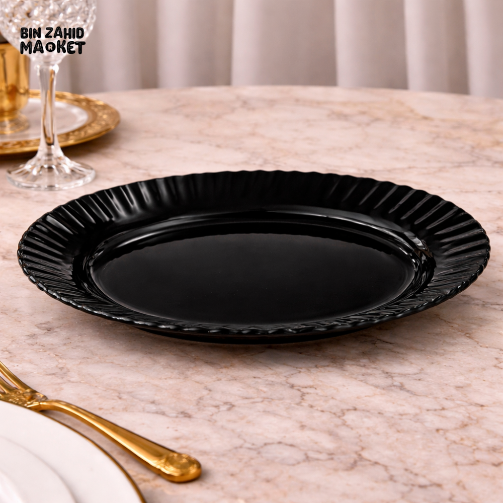 DANNY HOME 13.5 INCH OPAL GLASS SERVING PLATE – ELEGANT BLACK SERVING DISH FOR MODERN DINING & FOOD PRESENTATION