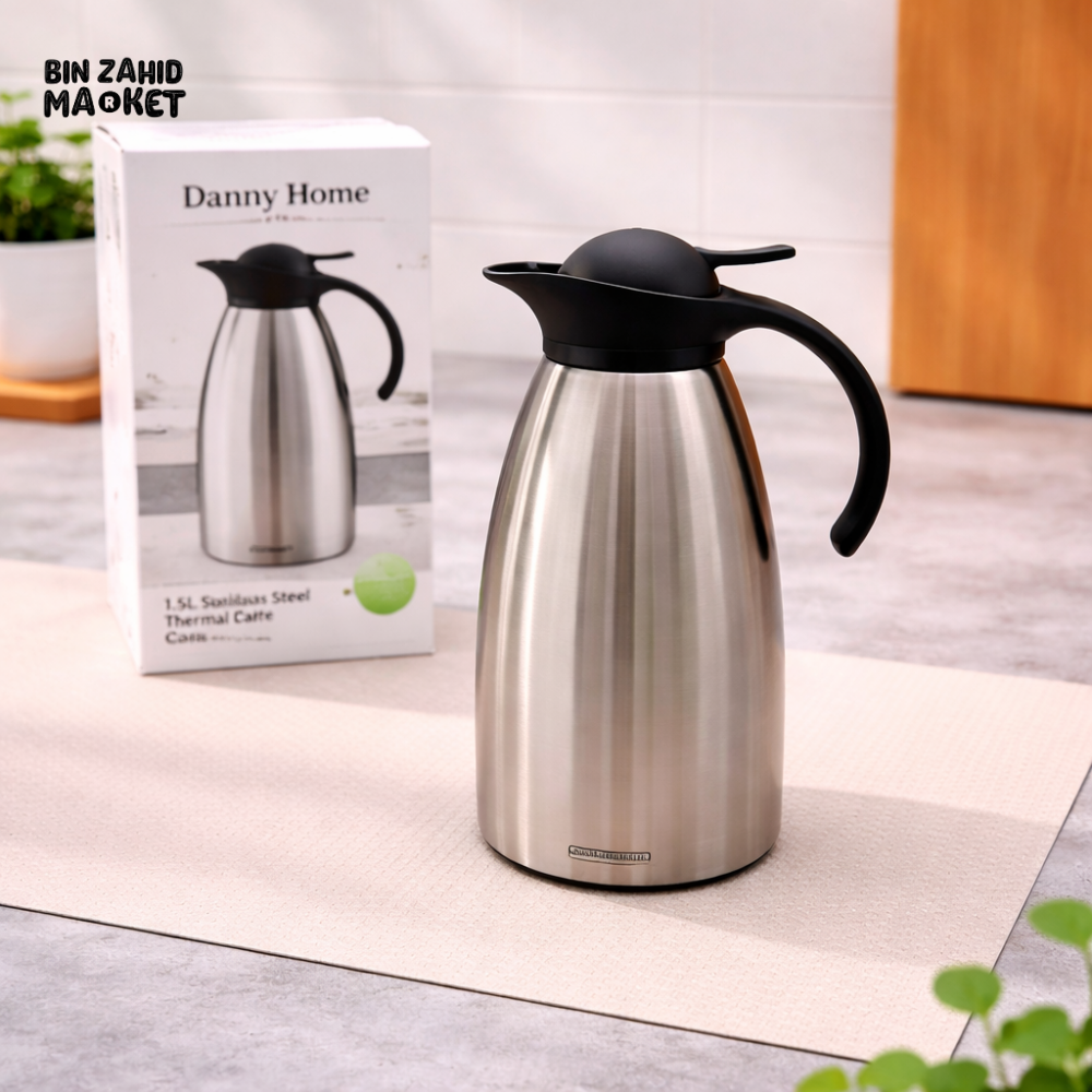 DANNY HOME 1L STAINLESS STEEL VACUUM JUG DOUBLE WALL THERMAL CARAFE HOT & COLD BEVERAGE SERVER VF010B