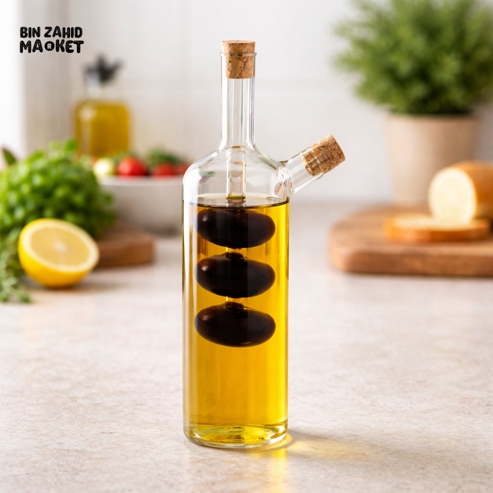 DANNY HOME 2 IN 1 GLASS OIL & VINEGAR DISPENSER BOTTLE DUAL CHAMBER KITCHEN CRUET 250ML + 70ML PREMIUM DESIGN KY-062