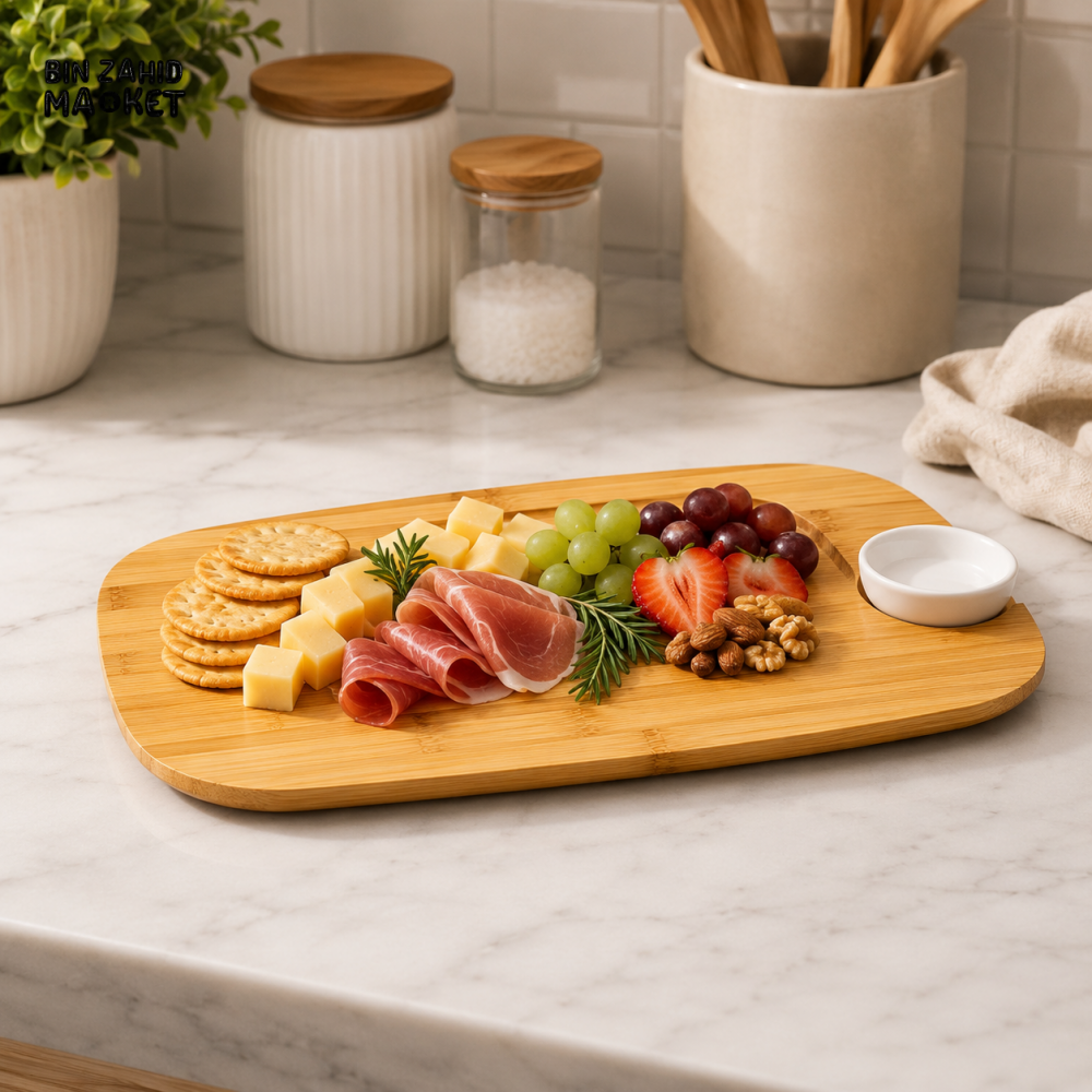 DANNY HOME 2-PIECE BAMBOO SERVING BOARD SET WITH CERAMIC DIP BOWL CZT40-01