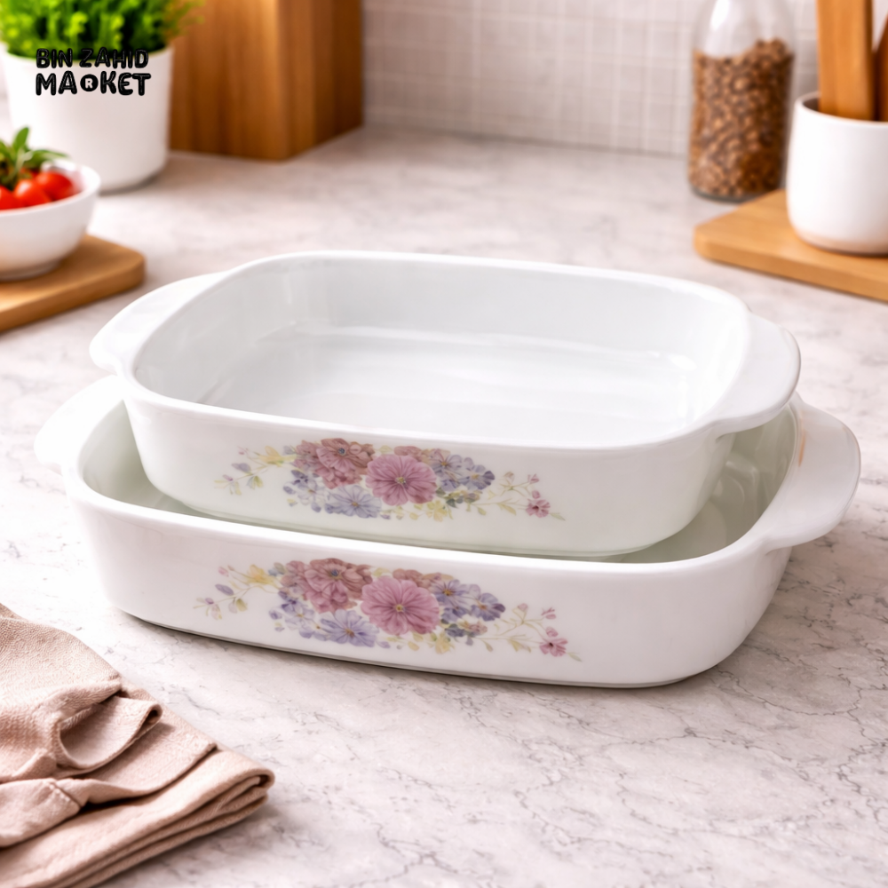 DANNY HOME 2-PIECE FLORAL CERAMIC BAKING DISH SET -KP2T-A9-19010-1