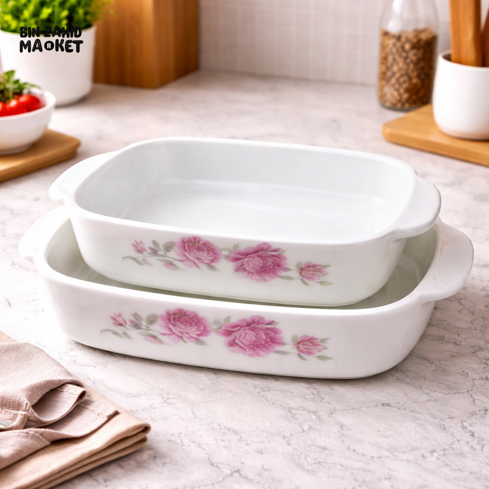 DANNY HOME 2-PIECE ROSE FLORAL CERAMIC BAKING DISH SET -KP2T-H03