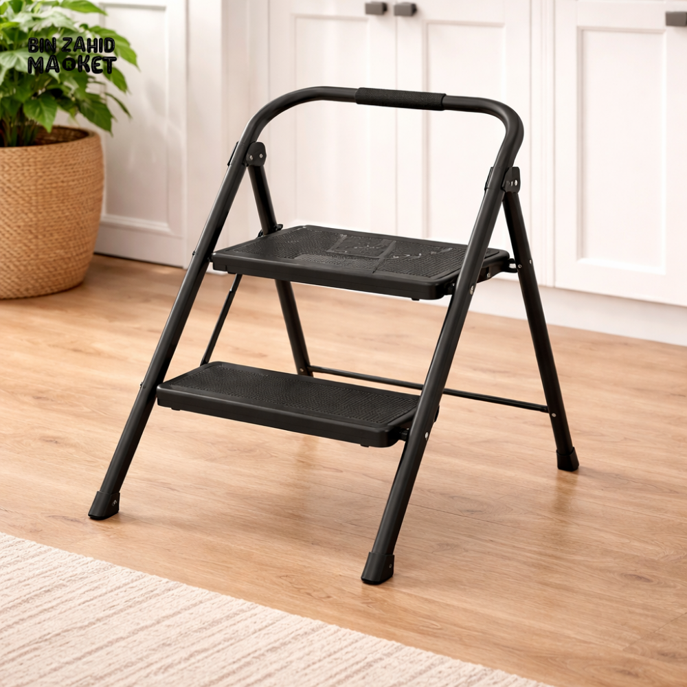 DANNY HOME 2 STEP FOLDING IRON LADDER HEAVY DUTY ANTI SLIP HOUSEHOLD STEP STOOL 42X48X74CM SL004