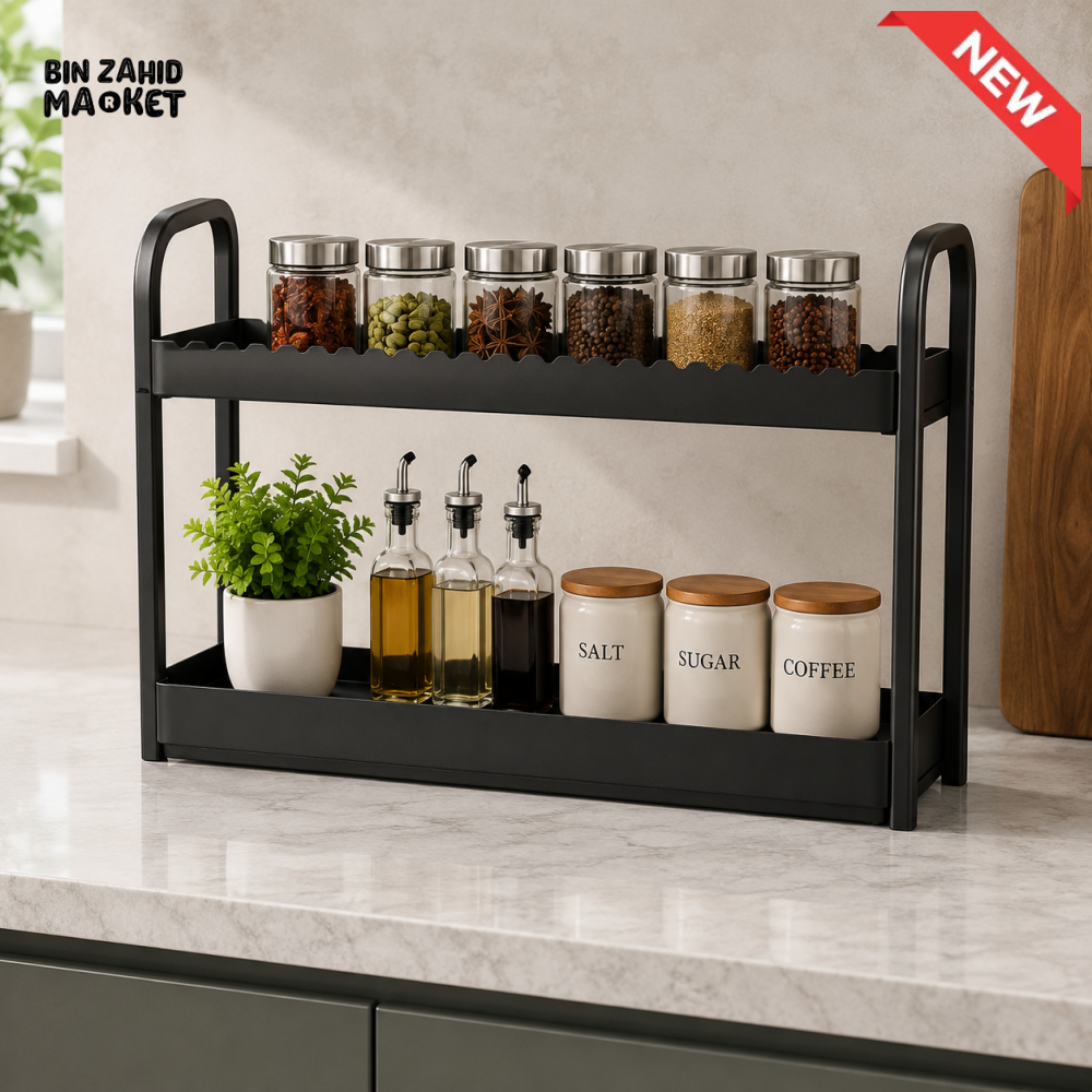 DANNY HOME 2-TIER METAL COUNTERTOP STORAGE RACK WITH WOODEN BASE β ZYB140