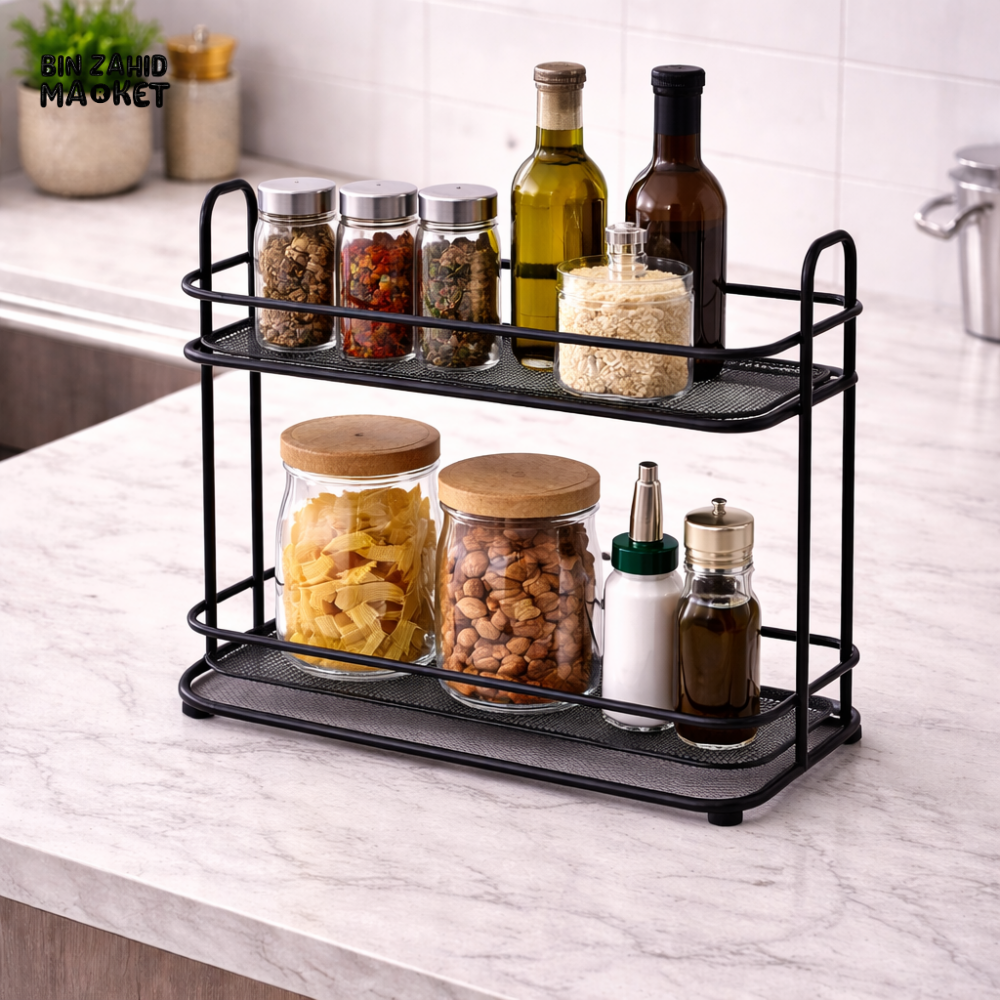 DANNY HOME 2 TIER METAL STORAGE RACK COUNTERTOP ORGANIZER KITCHEN BATHROOM SHELF SPACE SAVING IRON DESIGN 30x16x34CM