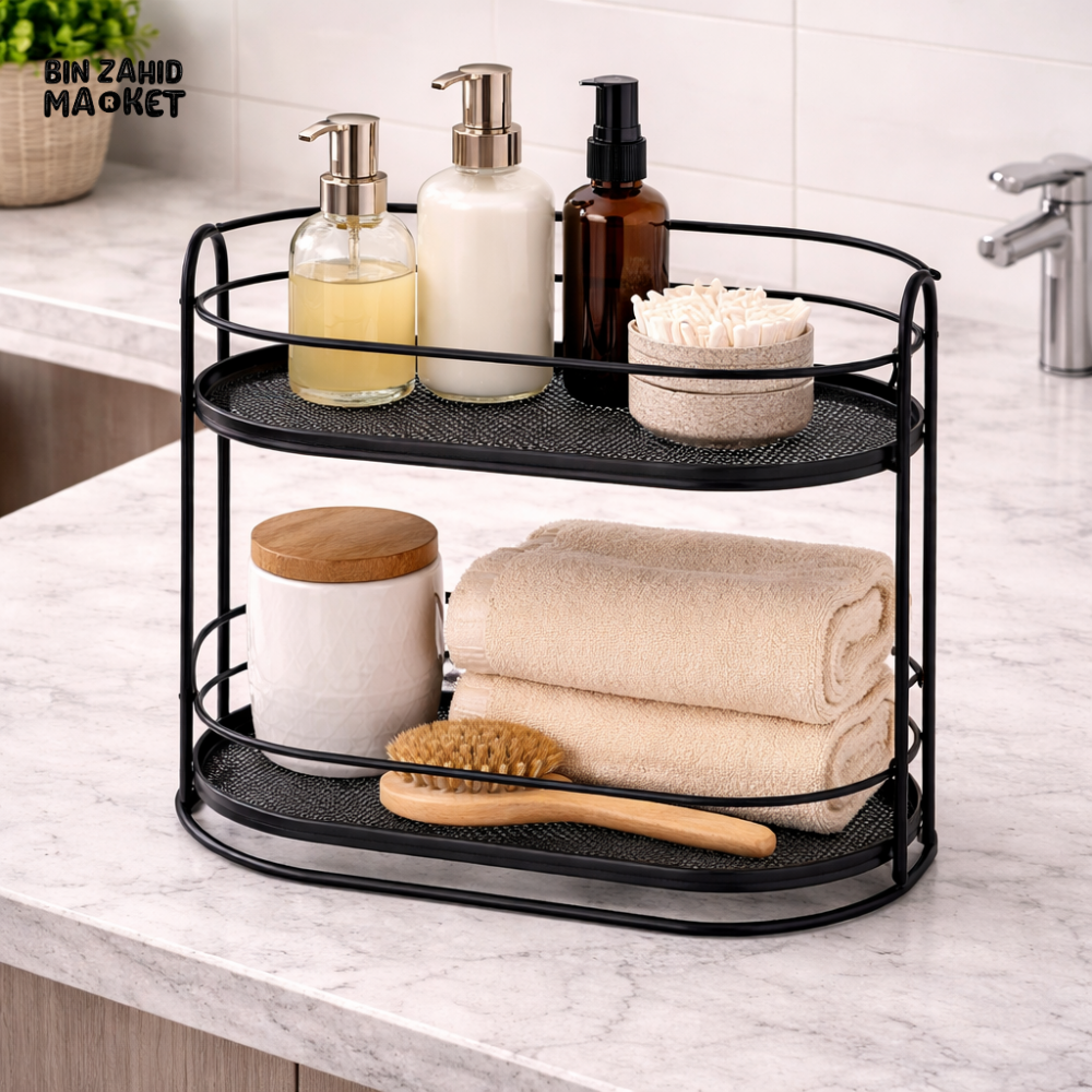 DANNY HOME 2 TIER METAL STORAGE RACK COUNTERTOP ORGANIZER MULTIPURPOSE KITCHEN BATHROOM SHELF 29.5x16.5x34.5CM ZYB139