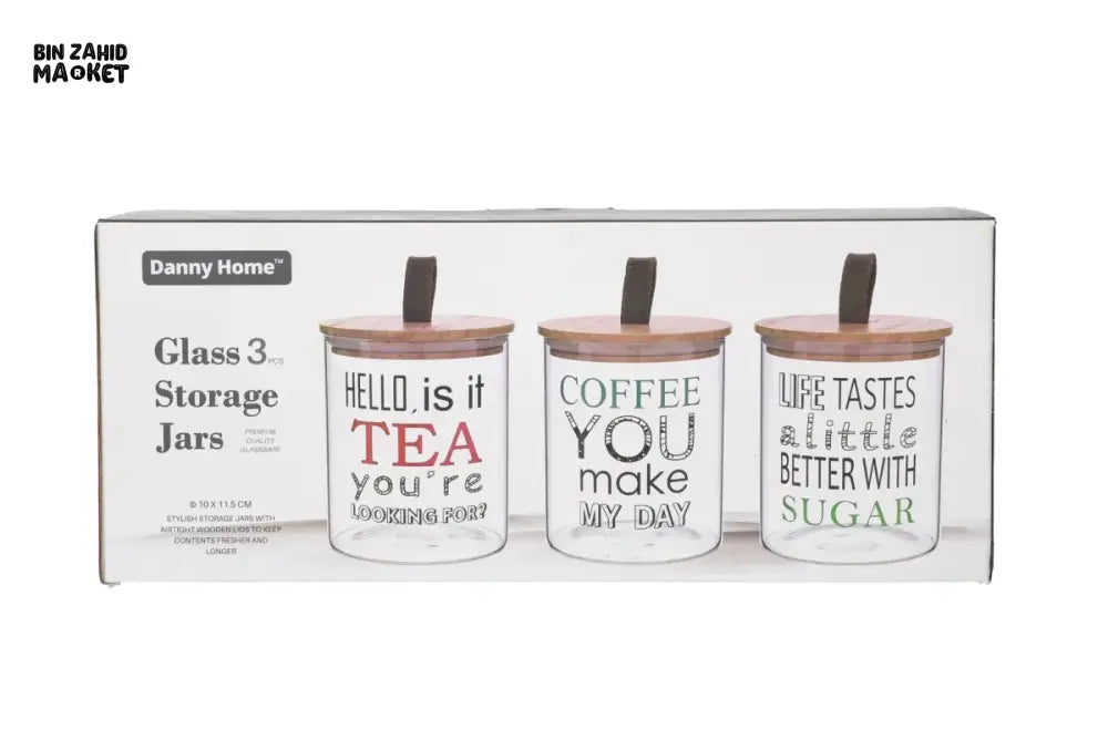 DANNY HOME 3 PIECE GLASS STORAGE JAR SET WITH BAMBOO LID -1988-74