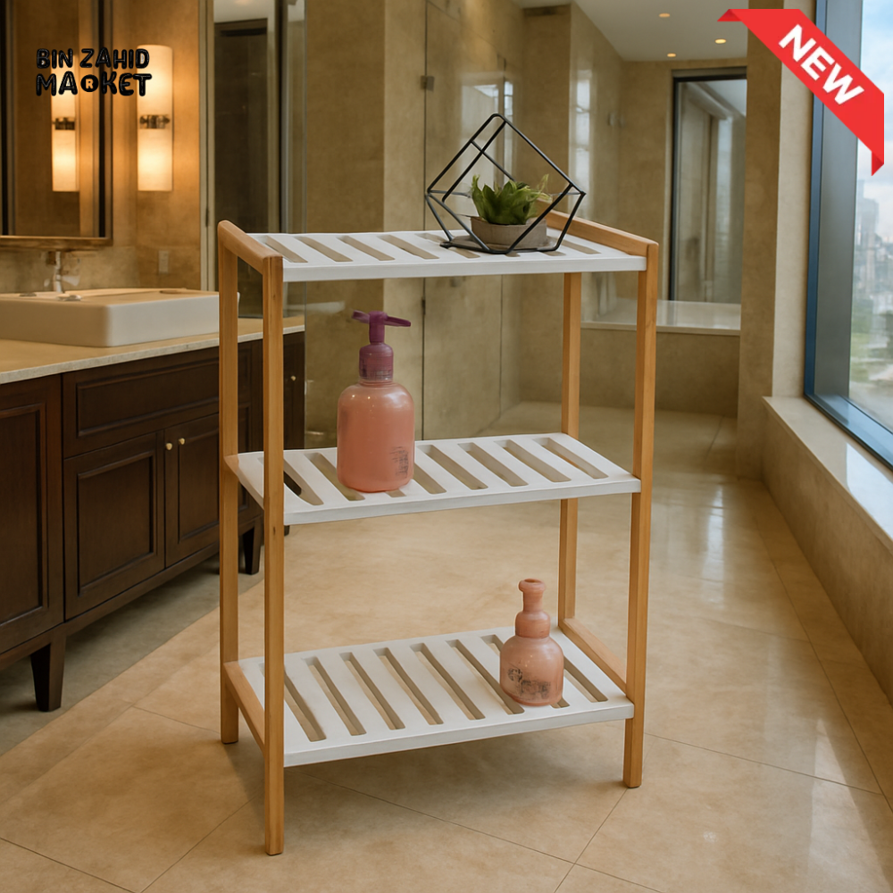 DANNY HOME 3 TIER BAMBOO WOODEN STORAGE SHELF – MODERN BATHROOM ORGANIZER RACK SN 033