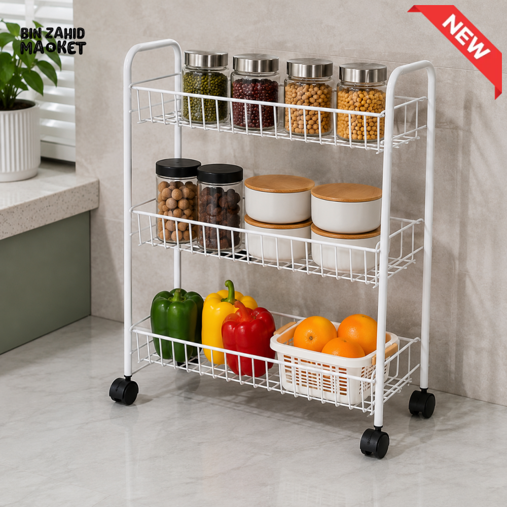 DANNY HOME 3-TIER METAL STORAGE TROLLEY ORGANIZER WITH WHEELS – ZYB171