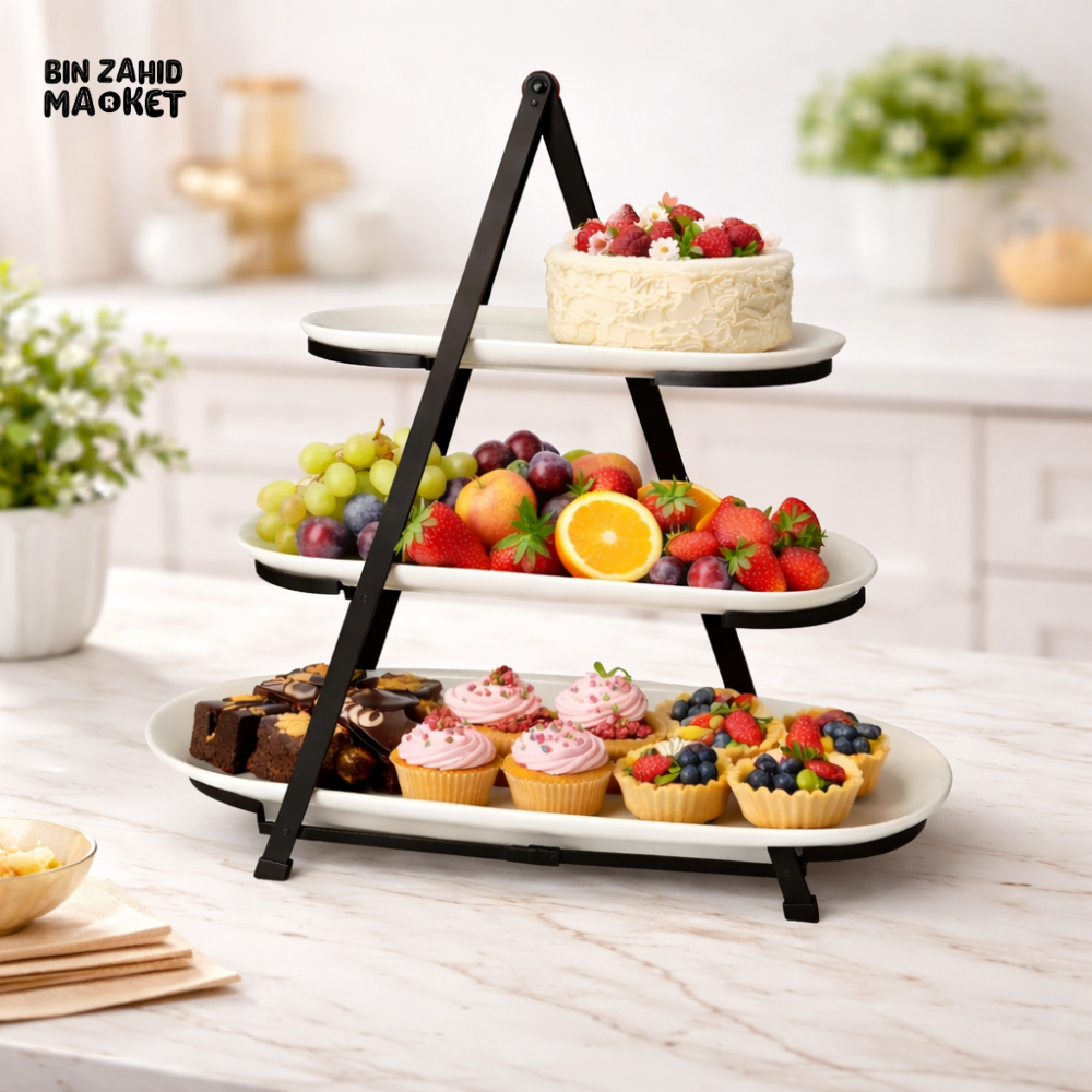 DANNY HOME 3 TIER SERVING STAND WITH PLATTERS – ELEGANT DESSERT FRUIT & CUPCAKE DISPLAY STAND FOR PARTIES & TABLE