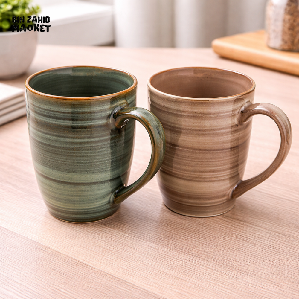 DANNY HOME 320ML CERAMIC MUG – RUSTIC STRIPED COFFEE & TEA CUPS FOR HOME & OFFICE USE -STB09-4