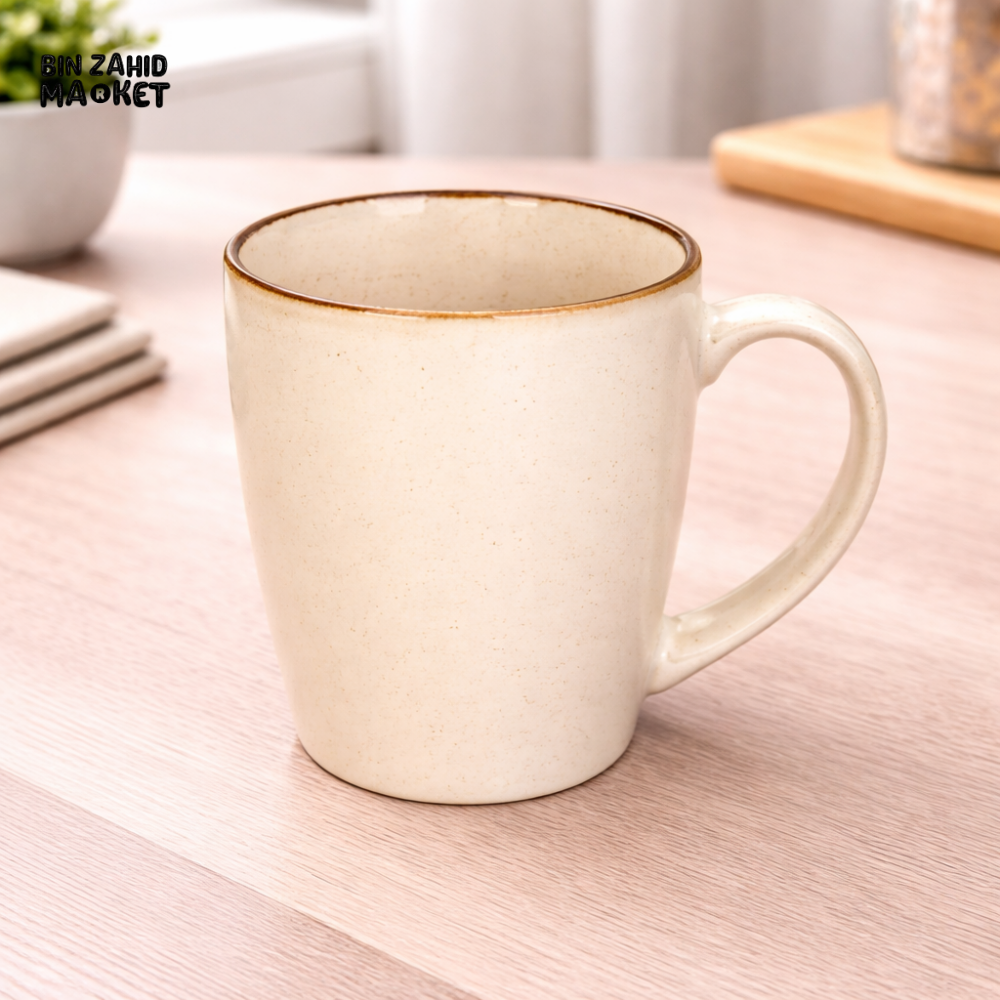 DANNY HOME 350ML CERAMIC MUG – MINIMALIST CREAM COFFEE & TEA CUP WITH GOLD RIM FOR HOME & OFFICE USE -MUG 2058