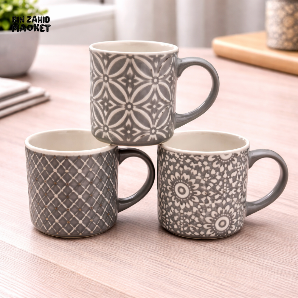 DANNY HOME 350ML GREY PATTERN COFFEE & TEA CUPS WITH MODERN DESIGN FOR HOME & OFFICE USE -STB46-16