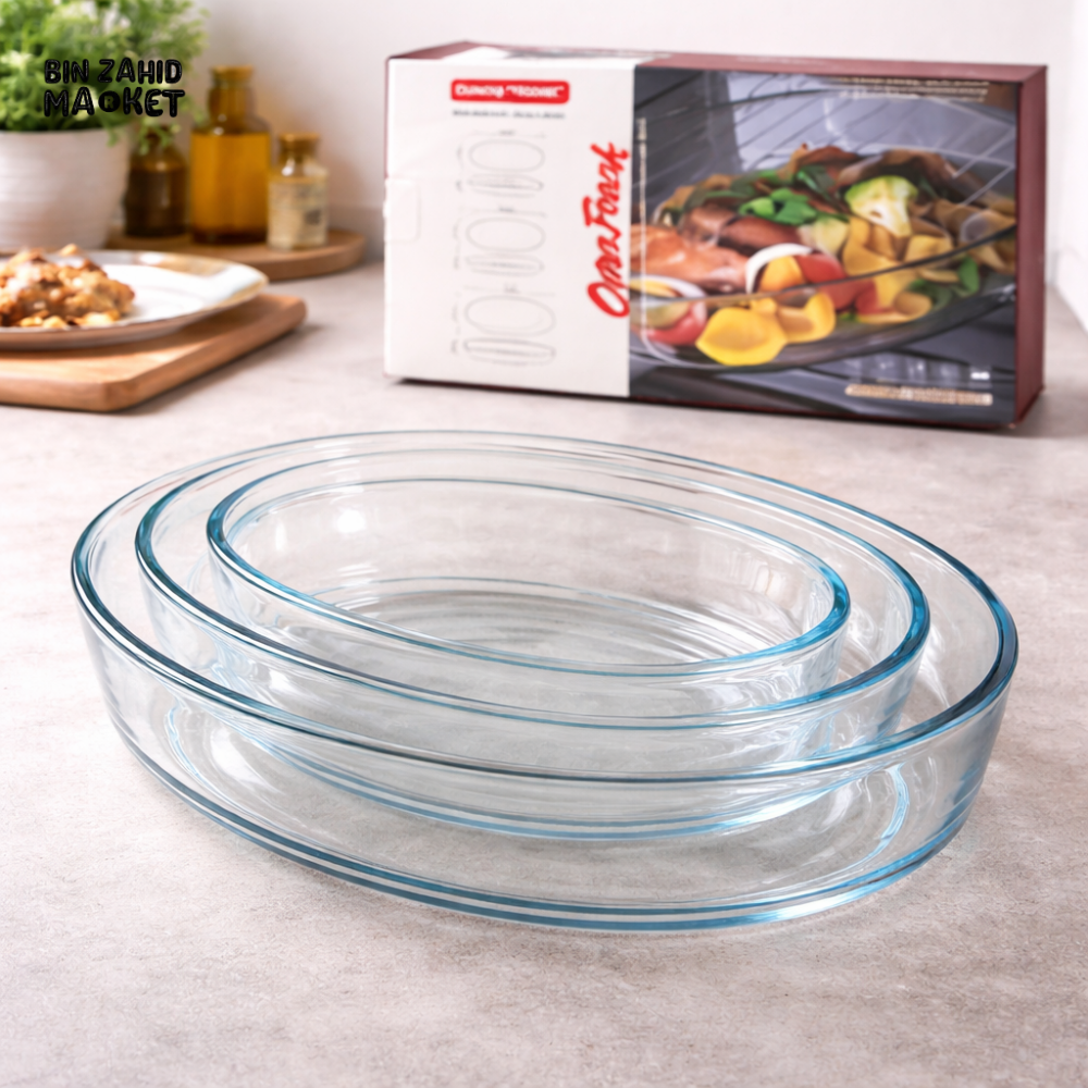 DANNY HOME 3PCS GLASS BAKING PAN SET OVEN SAFE BOROSILICATE CASSEROLE DISH SET 1.6L 2.4L 3L HEAT RESISTANT BAKEWARE