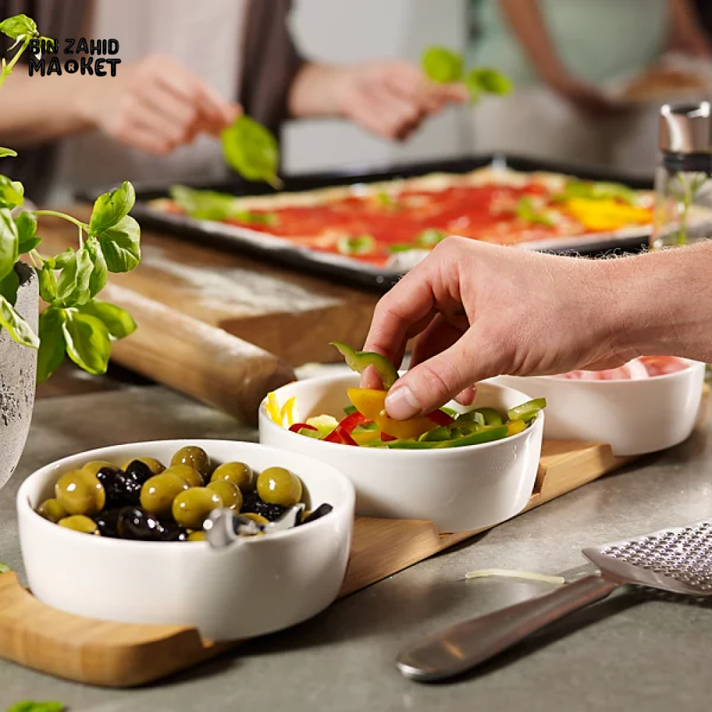 DANNY HOME 4-PIECE CERAMIC SNACK BOWL SET WITH BAMBOO TRAY – MODERN APPETIZER & DIP SERVING SET FOR LUXURY DINING TABLE