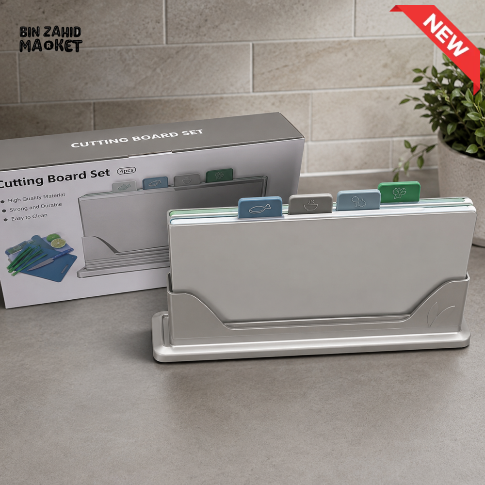 DANNY HOME 4 PIECE COLOR-CODED CUTTING BOARD SET WITH STORAGE STAND - DH3154-Blue