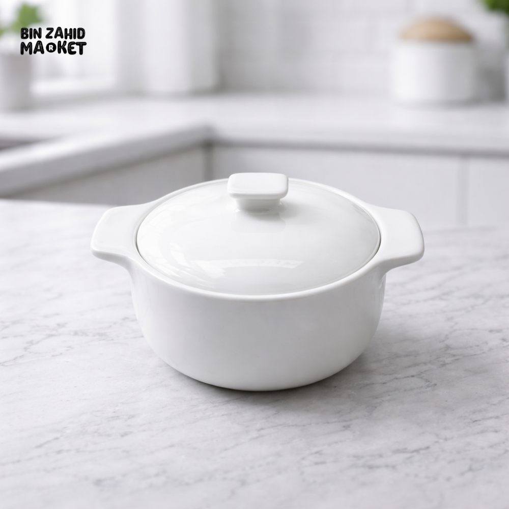 DANNY HOME 5ββ ROUND PORCELAIN BAKEWARE MINI CASSEROLE DISH WITH LID WHITE SF41-18