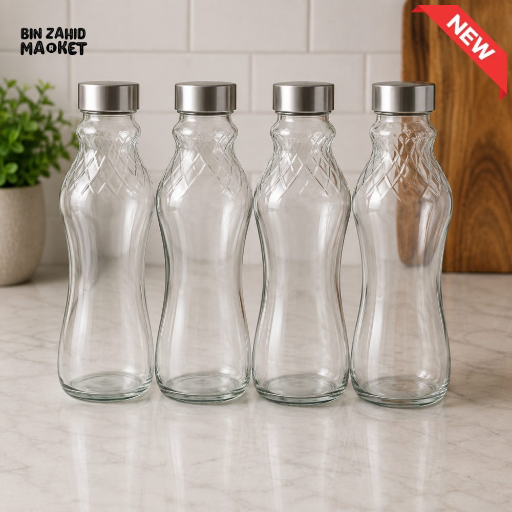 DANNY HOME 500 ML GLASS WATER BOTTLE SET WITH STAINLESS STEEL LIDS - 1 PIECE