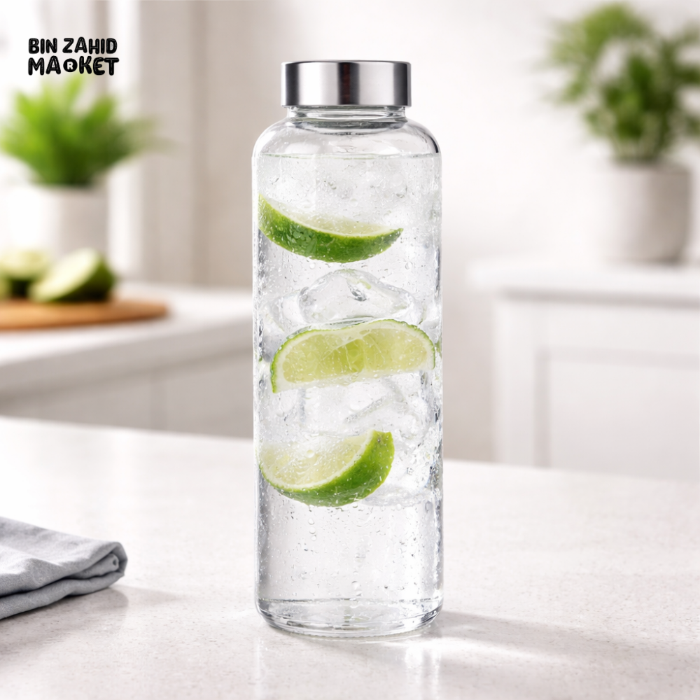 DANNY HOME 550ML BOROSILICATE GLASS DRINKS WATER BOTTLE WITH STAINLESS STEEL LID LEAKPROOF ECO FRIENDLY YDB01-10