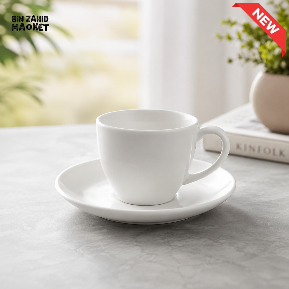 DANNY HOME 6-PIECE PORCELAIN CUP & SAUCER SET 210ML CLASSIC WHITE COFFEE & TEA SET FKFB210-W