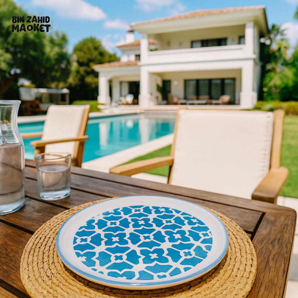 DANNY HOME 60YDGP ROUND PLATE – ELEGANT CERAMIC SERVEWARE - BLUE