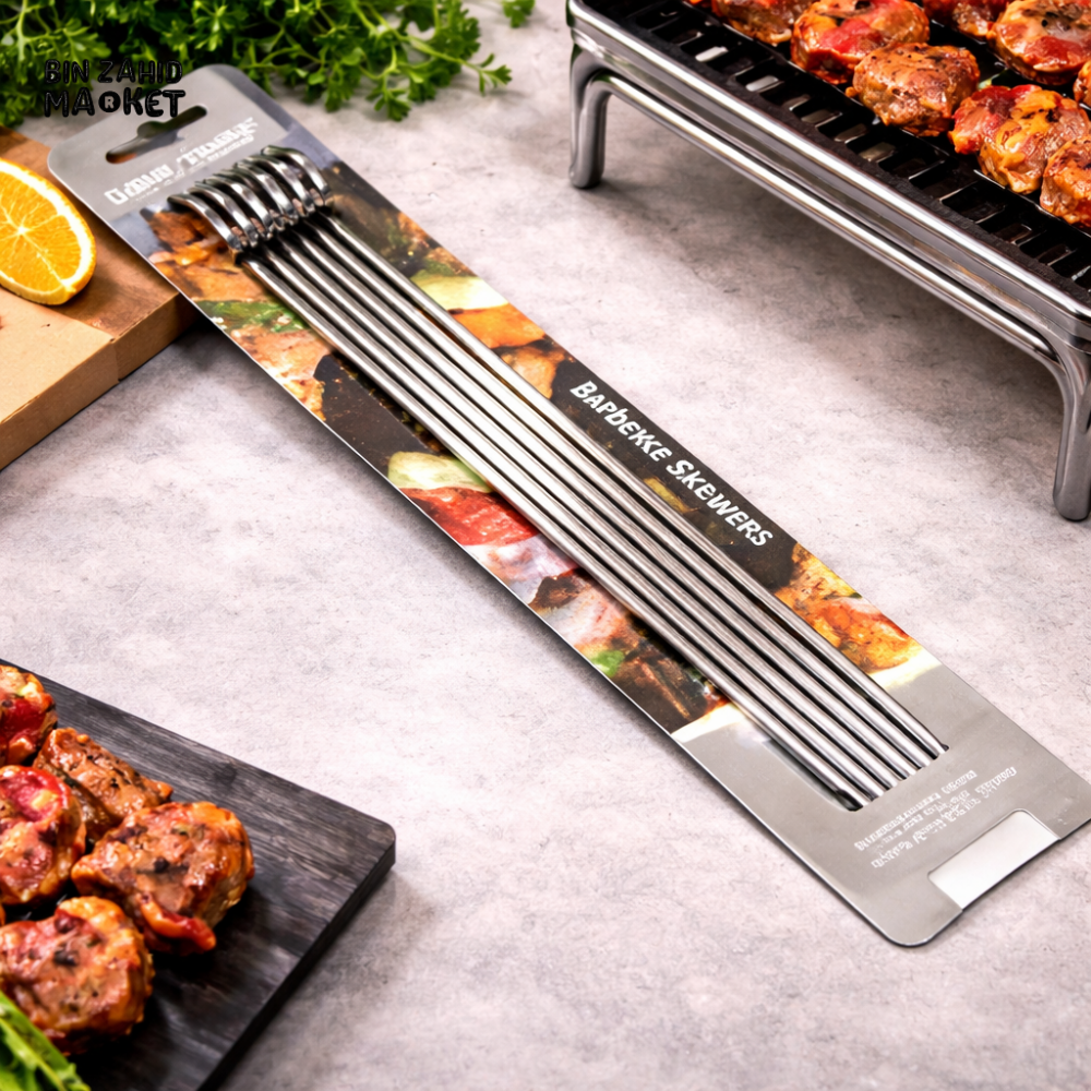 DANNY HOME 6PCS STAINLESS STEEL BBQ SKEWER SET 25CM REUSABLE KEBAB GRILL STICKS OUTDOOR COOKING ACCESSORIES DH0953
