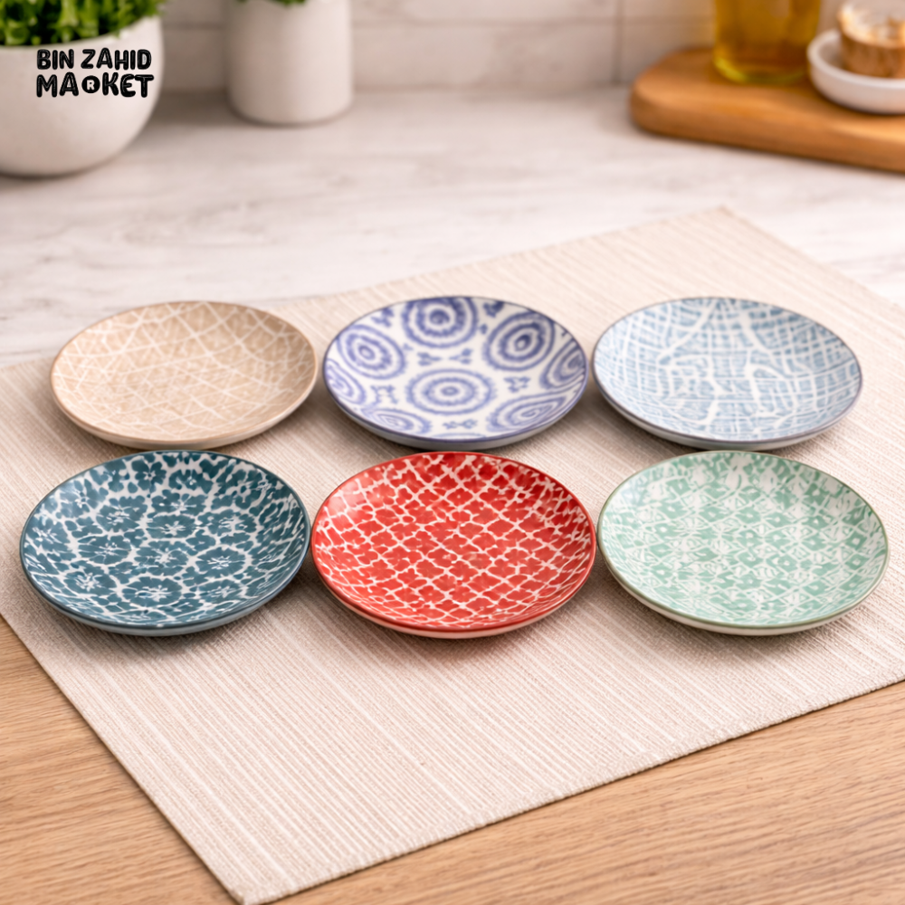 DANNY HOME 7.5ββ FLAT CERAMIC PLATE SET β MULTI-COLOR PATTERNED DESSERT SALAD & SNACK SERVING PLATES 75FGP