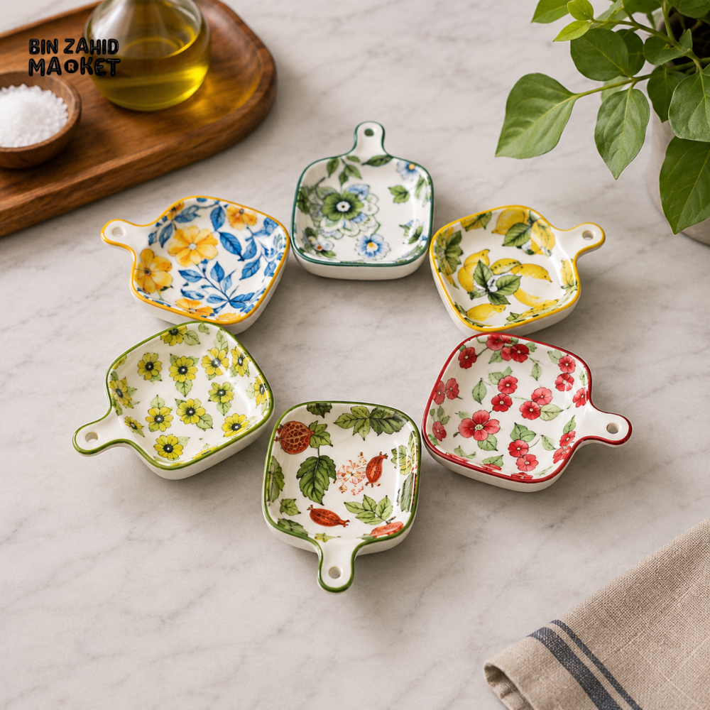 DANNY HOME 7.5’’ FLORAL PORCELAIN MINI BAKING DISH WITH HANDLE OVEN-TO-TABLE BAKEWARE FF02