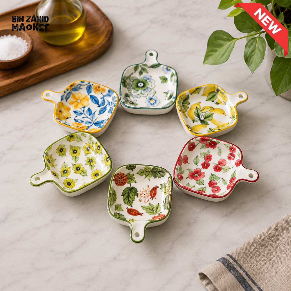 DANNY HOME 7.5’’ FLORAL PORCELAIN MINI BAKING DISH WITH HANDLE OVEN-TO-TABLE BAKEWARE FF02