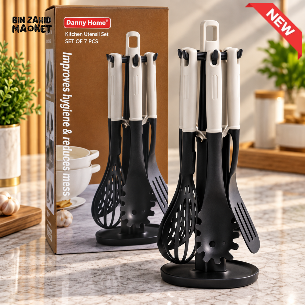 DANNY HOME 7 PIECE KITCHEN UTENSIL SET WITH ROTATING STORAGE STAND