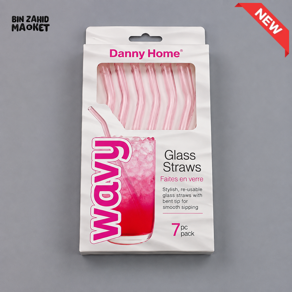 DANNY HOME 7-PIECE REUSABLE WAVY GLASS DRINKING STRAWS SET - 5 PIECE SET
