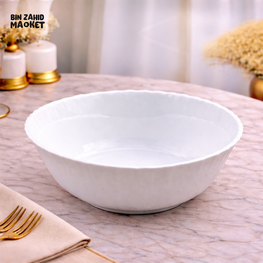 DANNY HOME 9 INCH WHITE CERAMIC SERVING BOWL – LARGE PORCELAIN SALAD & MIXING BOWL FOR LUXURY DINING TABLE SETTING