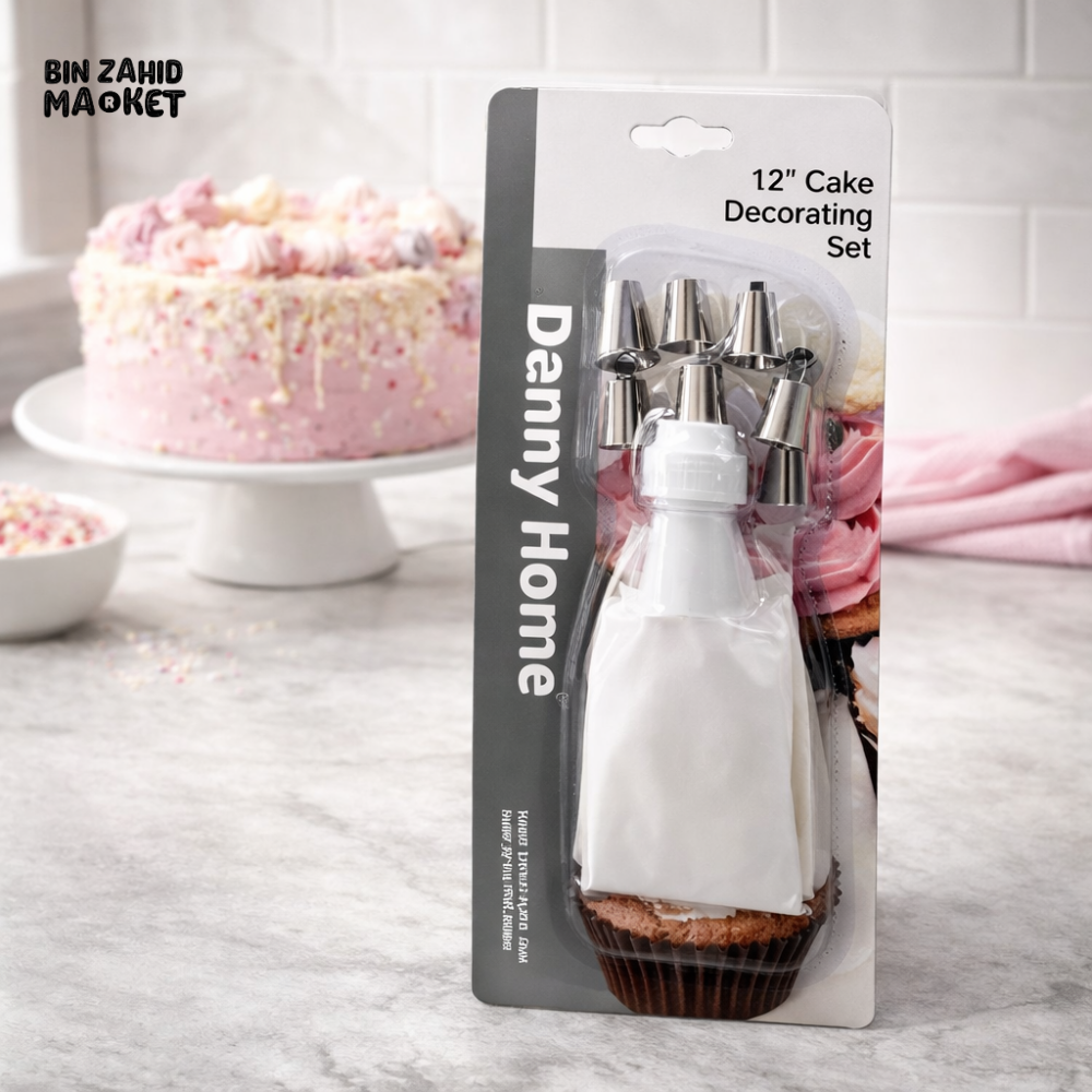 DANNY HOME 9PCS REUSABLE CAKE DECORATING PIPING BAG SET WITH STAINLESS STEEL NOZZLES 40CM BAKING TOOL KIT DH2570