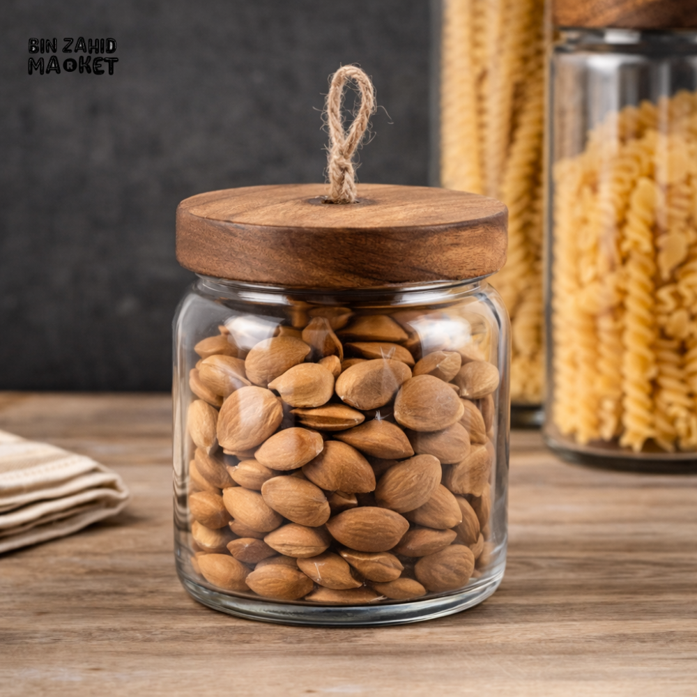 DANNY HOME ACACIA WOOD GLASS STORAGE JAR 500ML -1988-58