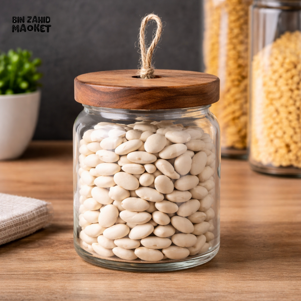 DANNY HOME ACACIA WOOD GLASS STORAGE JAR 750ML -1988-59