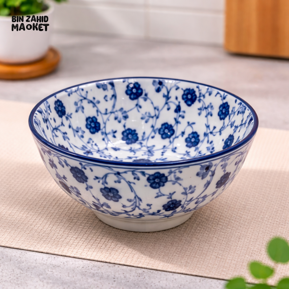 DANNY HOME 8 INCH CERAMIC SALAD BOWL BLUE WHITE PORCELAIN SERVING BOWL CLASSIC FLORAL DESIGN 80ZKW 2011