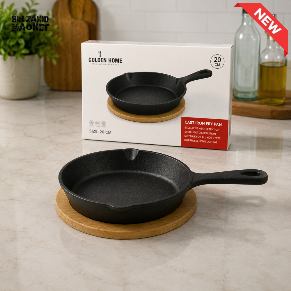 DANNY HOME CAST IRON MINI FRY PAN WITH WOODEN SERVING BASE - ZYB194