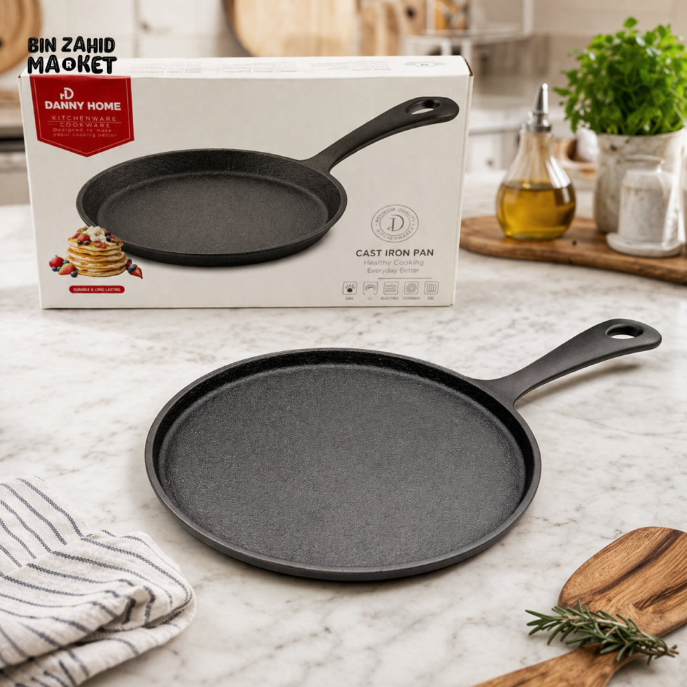 DANNY HOME CAST IRON SKILLET FRYING PAN 20CM PRE-SEASONED ROUND COOKWARE FOR GAS INDUCTION OVEN USE ZYB181