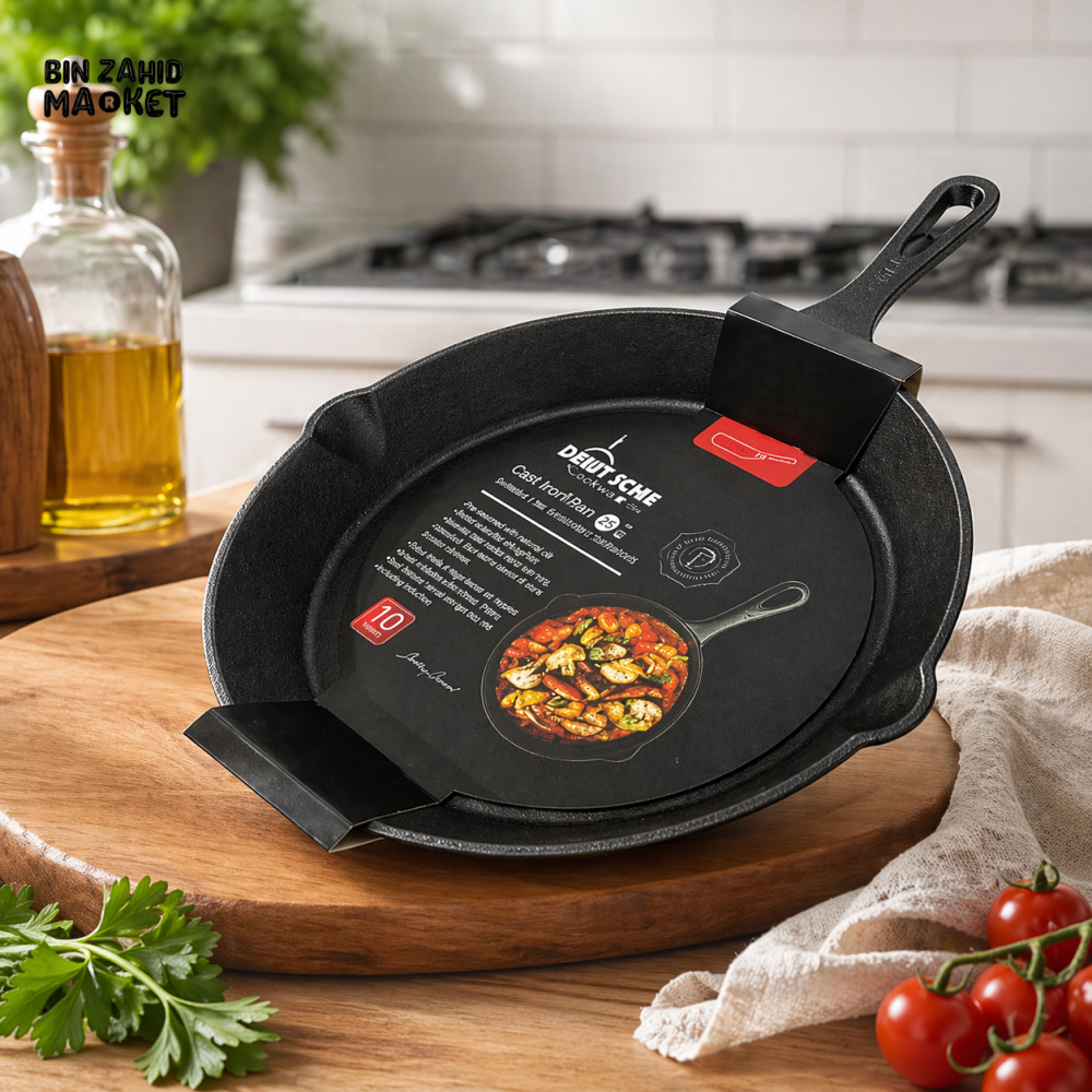 DANNY HOME CAST IRON SKILLET FRYING PAN 25.5CM PRE-SEASONED HEAVY DUTY NON-STICK KITCHEN COOKWARE ZYB184