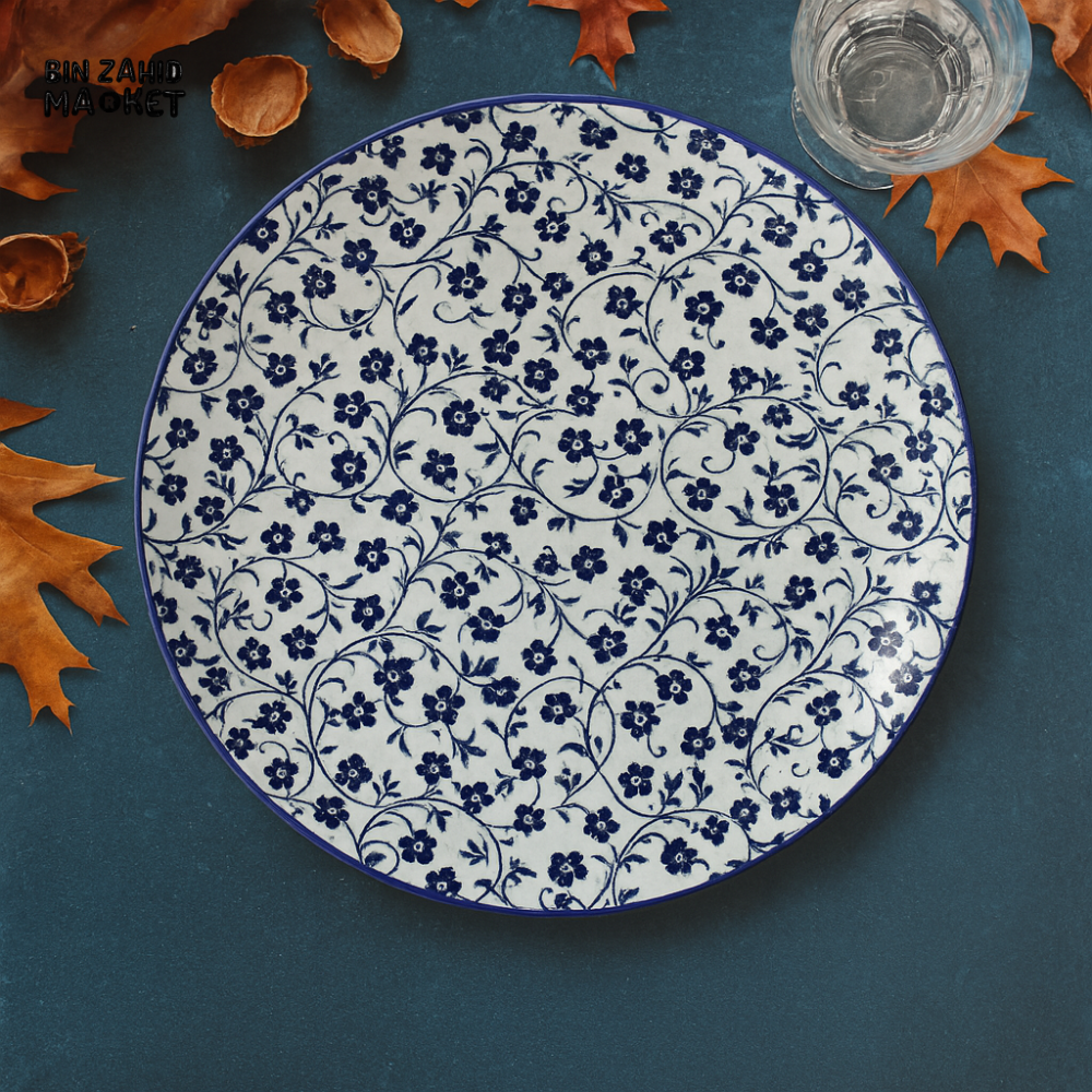 DANNY HOME CERAMIC DINNER PLATE – BLUE FLORAL DESIGN FOR ELEGANT TABLE DECOR & SERVING